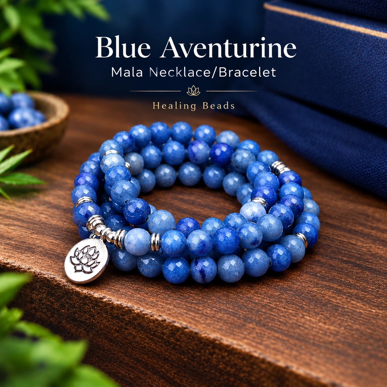 Natural Blue Aventurine Beads Mala Bracelet