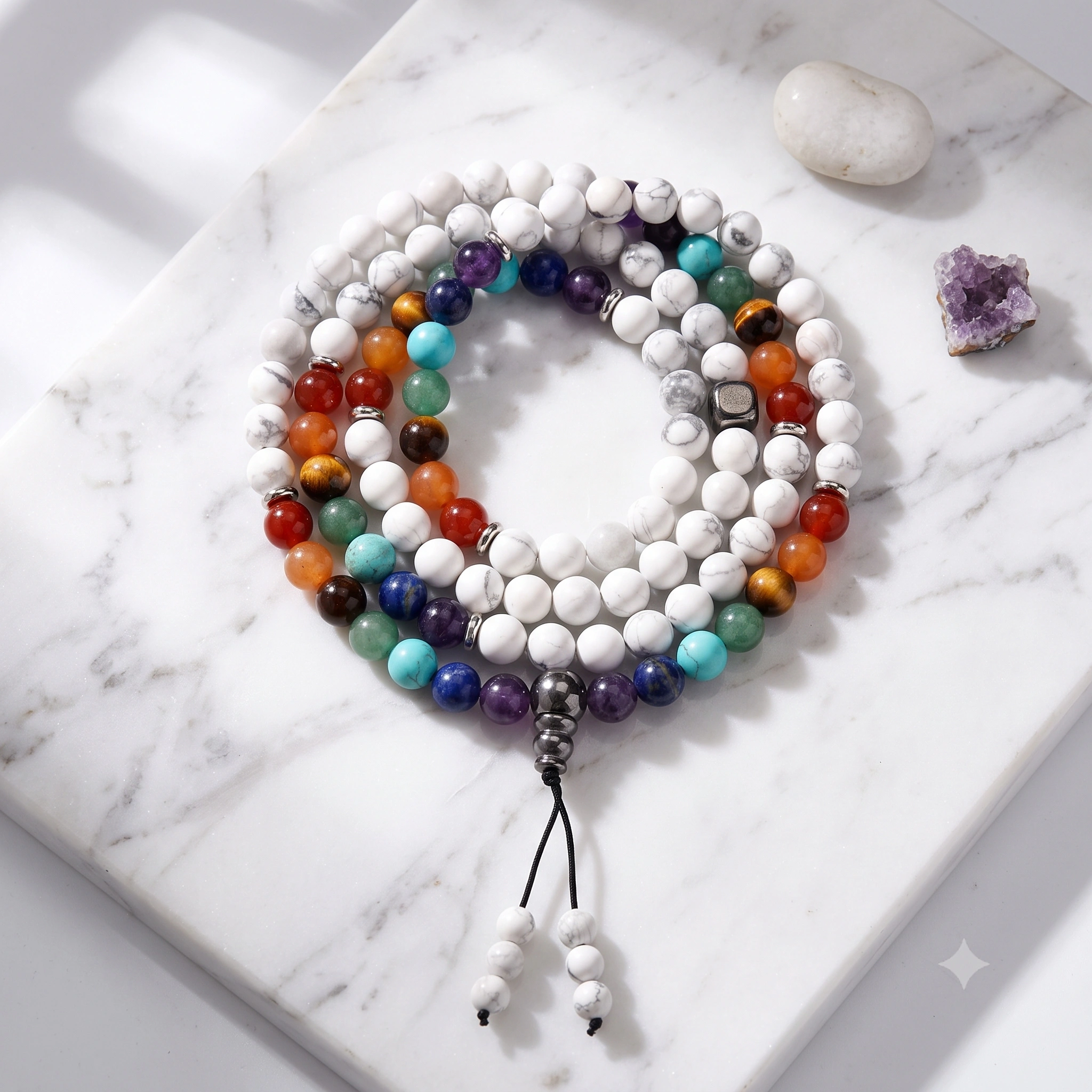 Handmade Natural 7 Chakra Tibetan Mala White