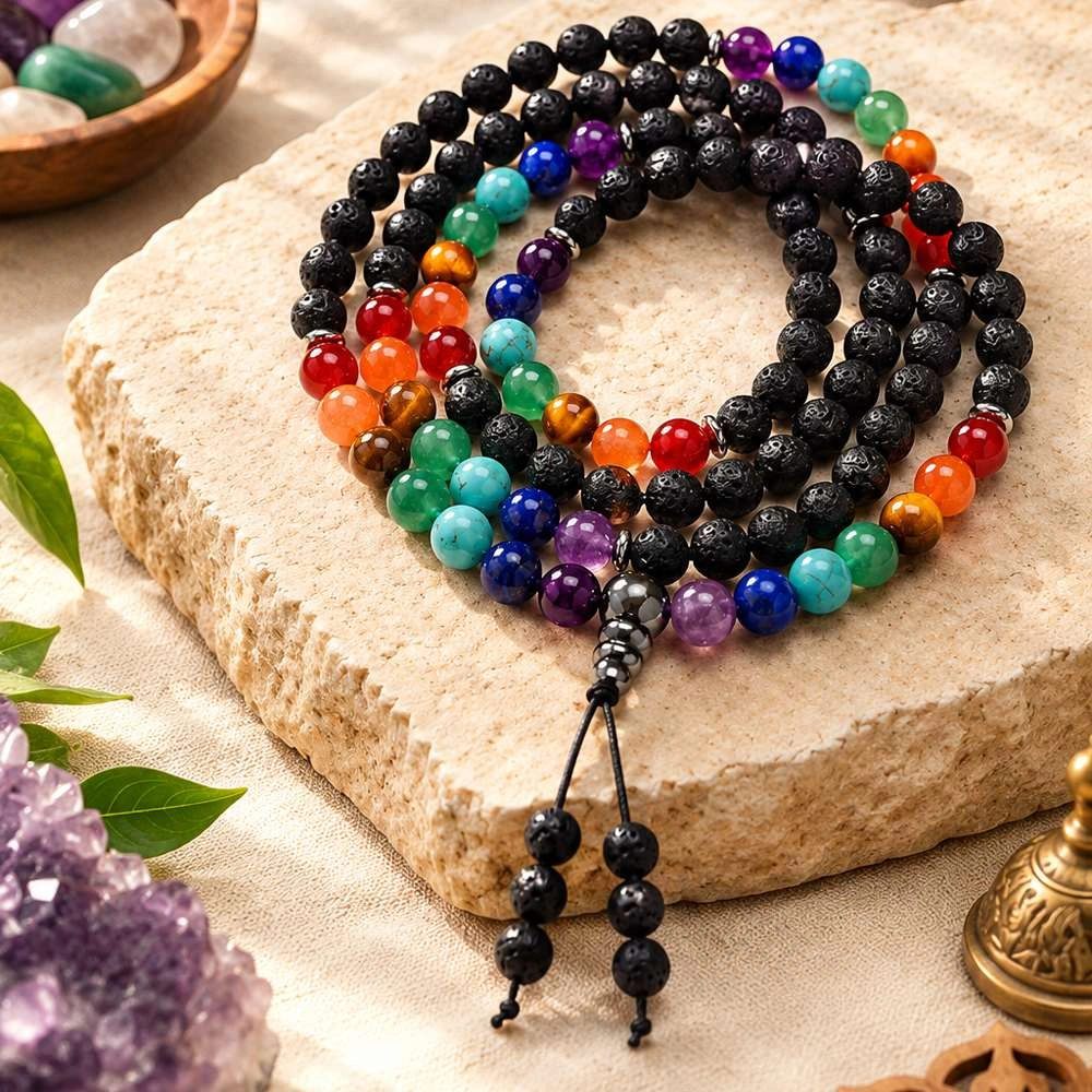 Natural 7 Chakra Stone Mala Handmade Prayer Mala