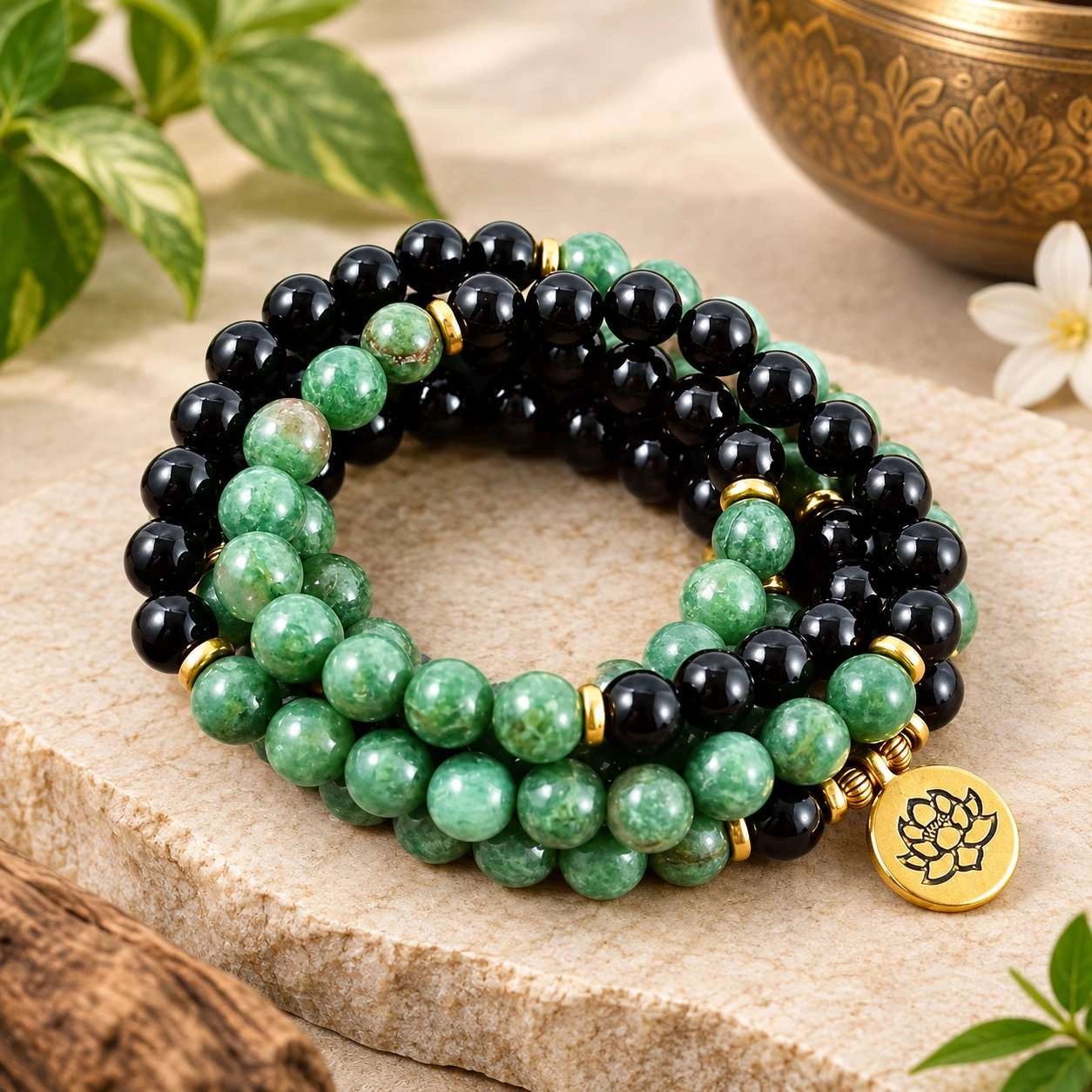 108 African Jade Beads Mala Bracelet Used as a Long Necklace or a Wrap Bracelet.