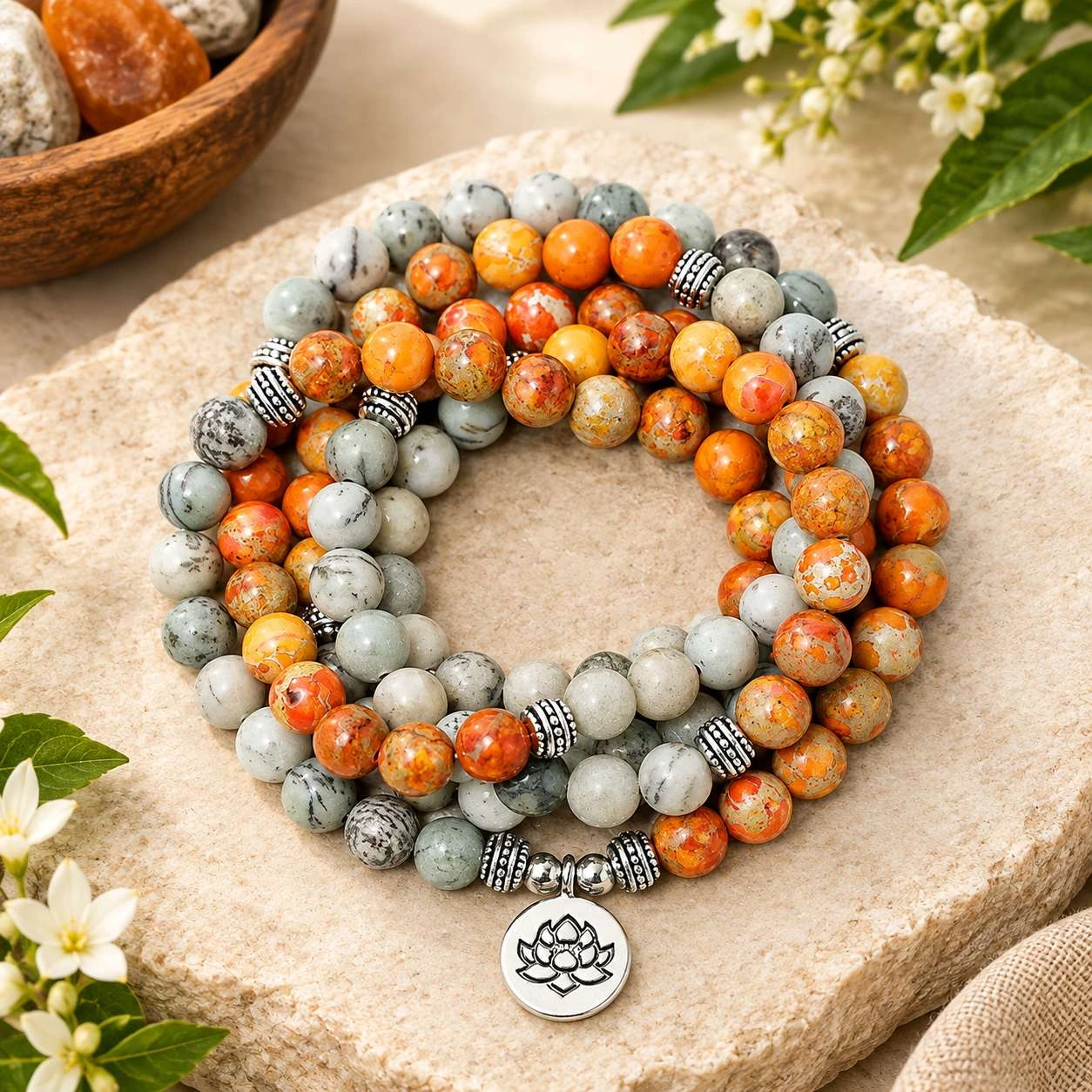 Natural Orange Sea Sediment Jasper Mala